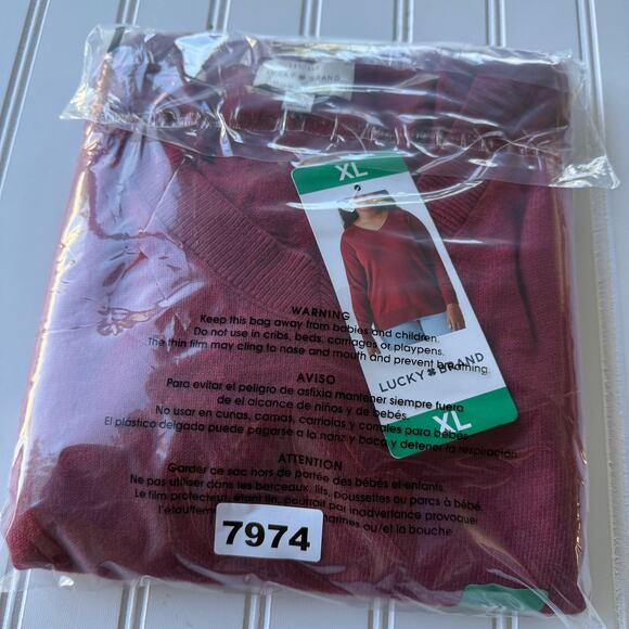 Lucky Brand red v neck pullover sweater size XL new - Picture 9 of 9